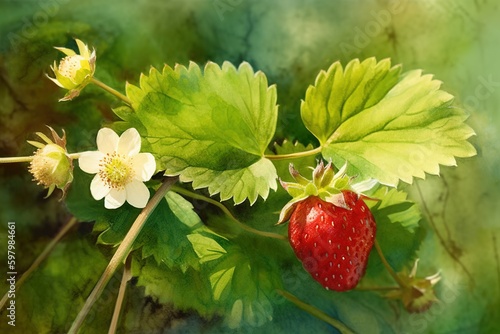 ripe wild strawberries  watercolor -Ai