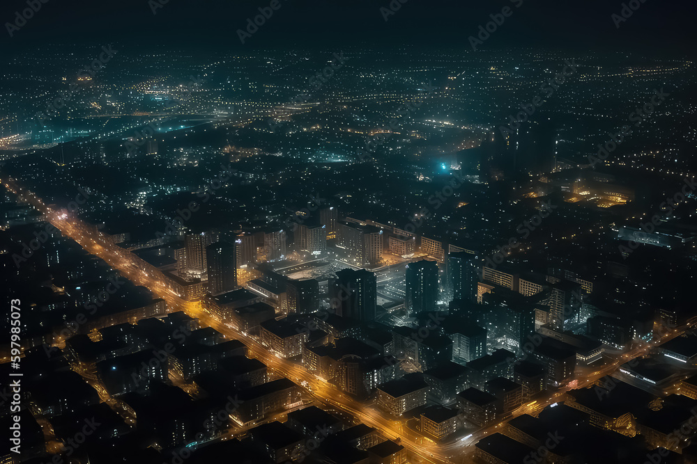 Fototapeta premium top view of city street, drone photo, AI