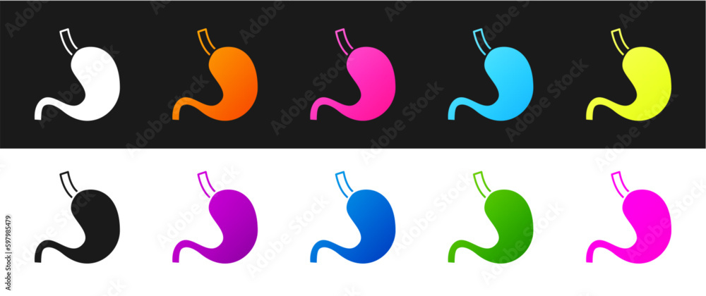 Set Human stomach icon isolated on black and white background. Vector Set Human stomach icon isolated on black and white background. Vector