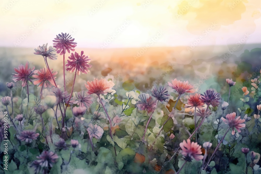 Fototapeta premium flower background, watercolor - Ai