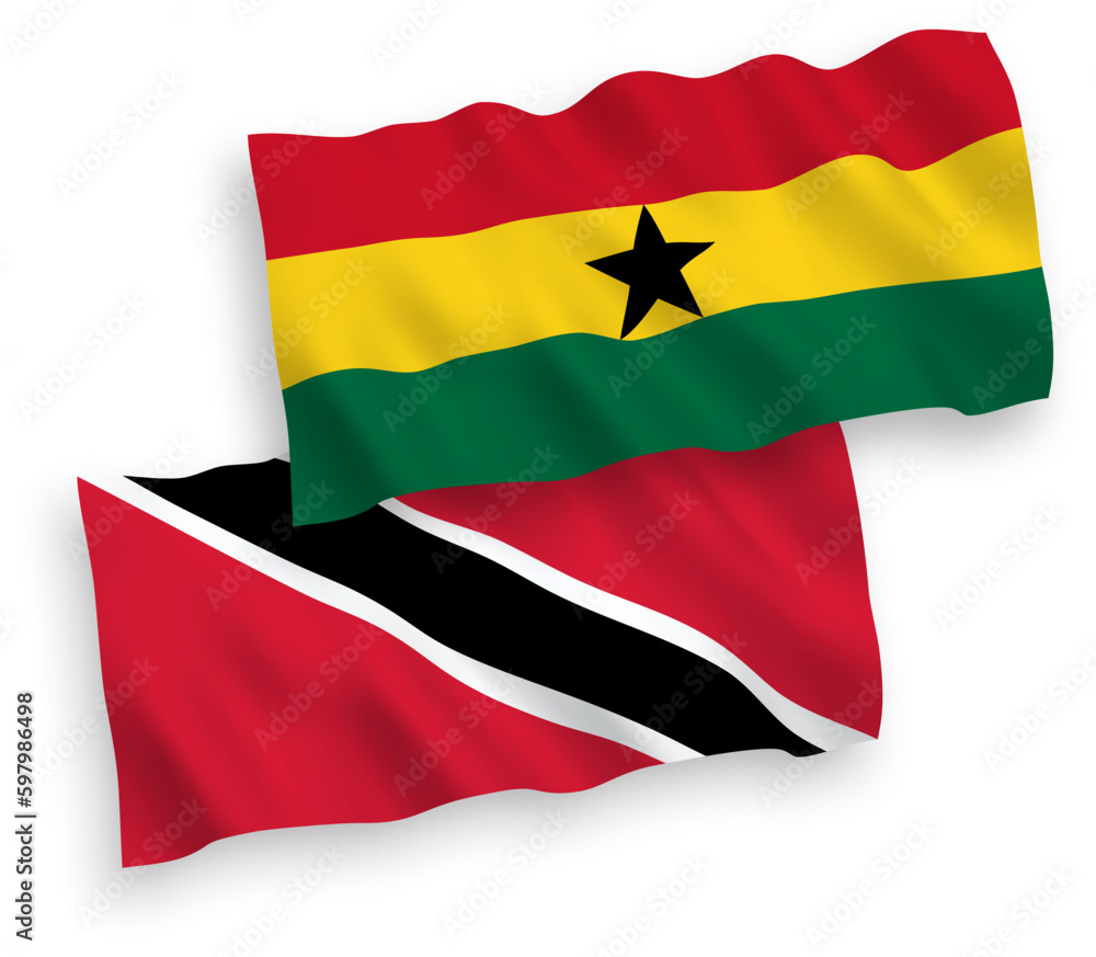 Flags of Republic of Trinidad and Tobago and Ghana on a white background