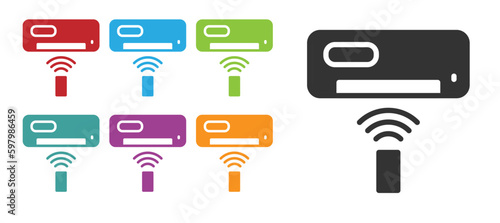 Black Air conditioner icon isolated on white background. Split system air conditioning. Cool and cold climate control system. Set icons colorful. Vector