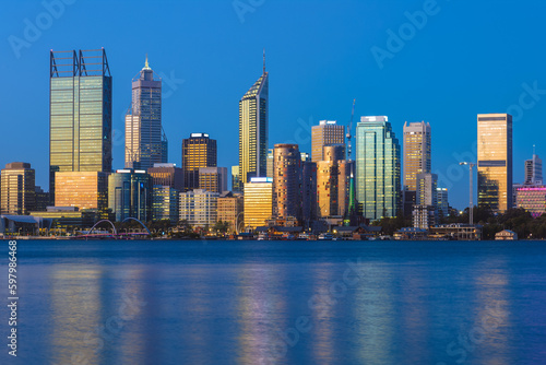 skyline of perth at night by swan river in western australia, australia © Richie Chan