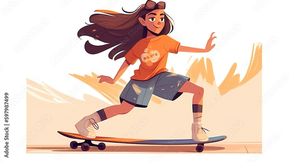 a cartoon illustration of a female skater, skatergirl, generative ai technology a cartoon illustration of a female skater, skatergirl, generative ai technology