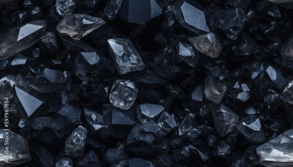 Seamless ore texture background with crystals, shale and stone in dark colors. Generative AI Seamless ore texture background with crystals, shale and stone in dark colors. Generative AI