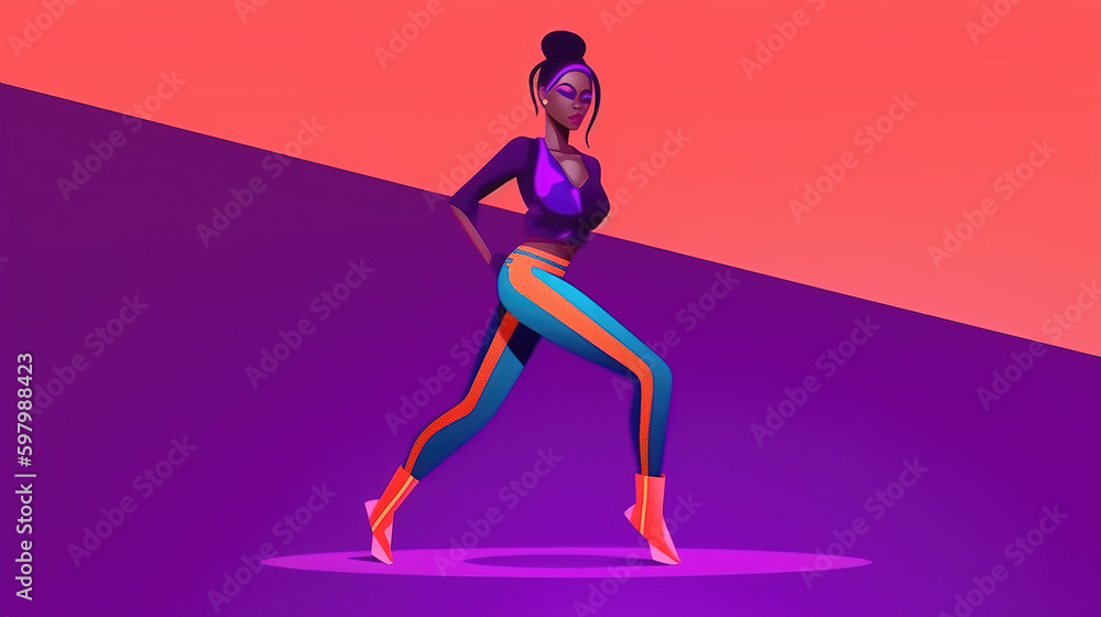 a dancing girl in a creative abstract style, pink and orange colors, generative ai technology