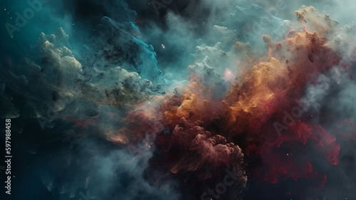 Nebula background, unfocused, blurry, unsharp, template, bokeh effect, out of focus, gloomy, abstract, contemporary, space, sky, Generative AI 