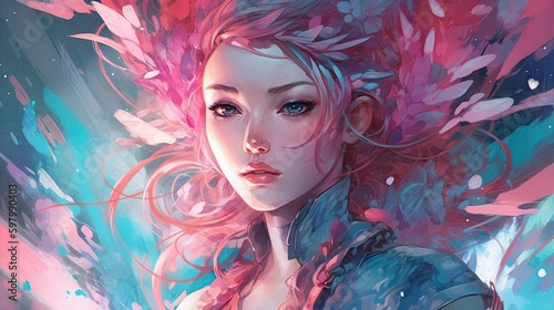 Title: Illustration of a Fantasy woman and abstract art, AI Generated. © kanate