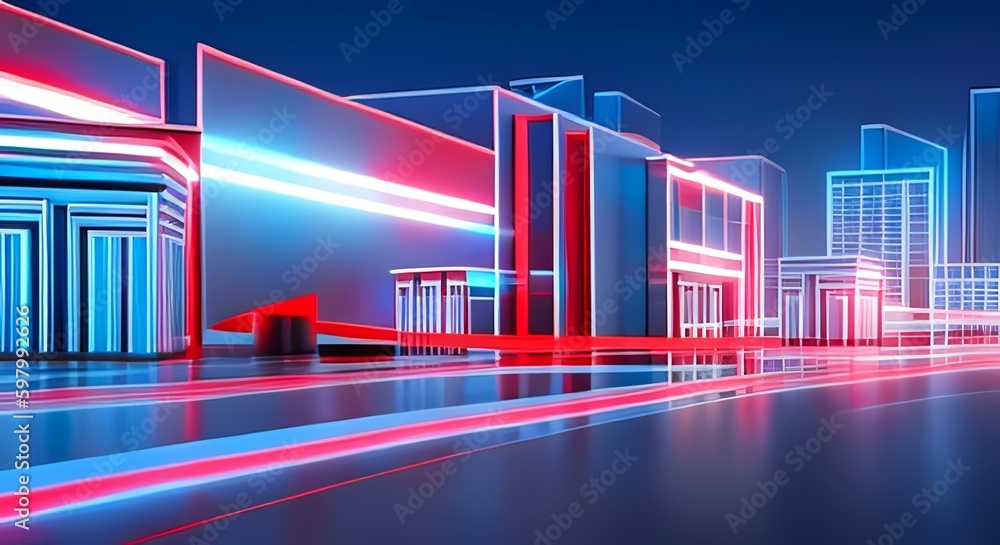 Fototapeta premium Impressive 3D Neon Urban City Building