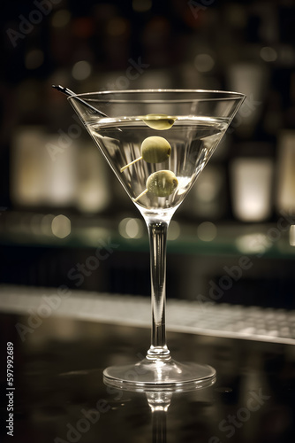 Martini glass with olives.