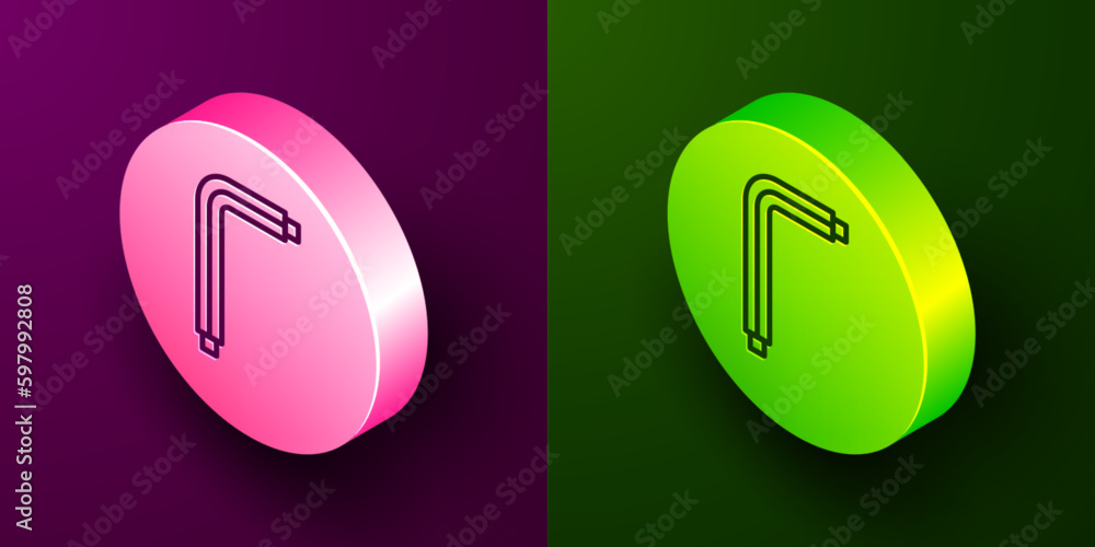 Isometric line Tool allen keys icon isolated on purple and green background. Circle button. Vector Isometric line Tool allen keys icon isolated on purple and green background. Circle button. Vector