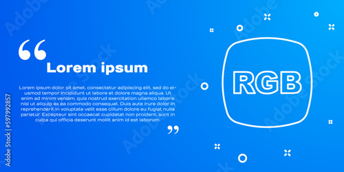 White line Speech bubble with RGB and CMYK color mixing icon isolated on blue background. Vector