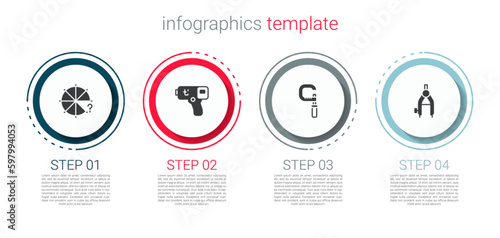 Set Circle of pieces, Digital thermometer, Micrometer and Drawing compass. Business infographic template. Vector