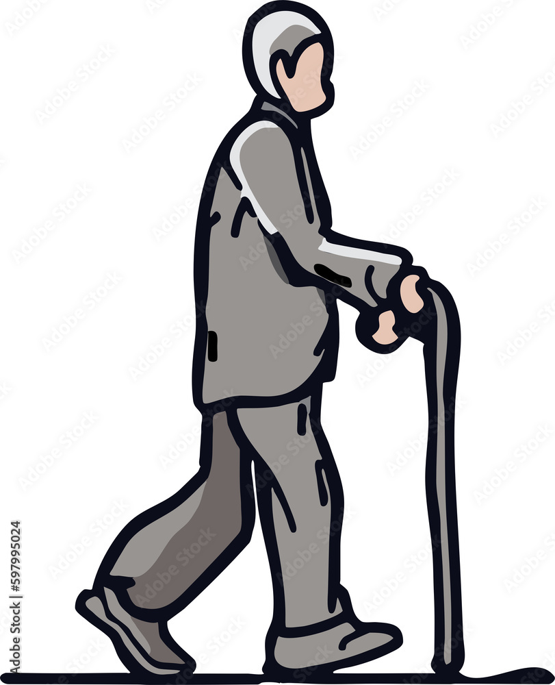Old person is walking png graphic clipart design Stock Illustration