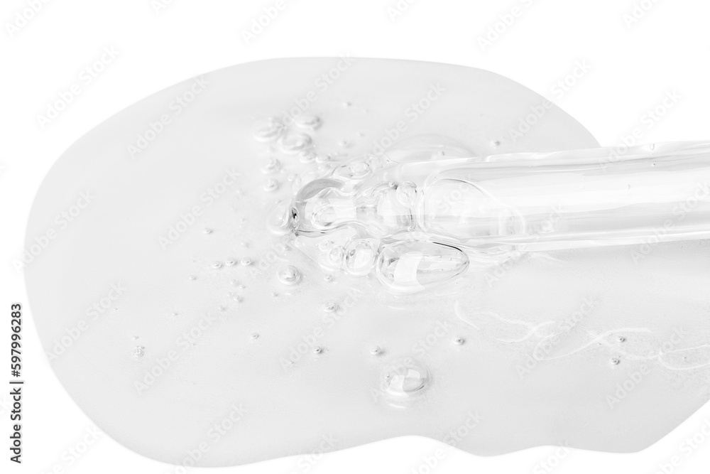 A flowing transparent gel from an eyedropper. Large droplet with bubbles of gel. No background. PNG A flowing transparent gel from an eyedropper. Large droplet with bubbles of gel. No background. PNG