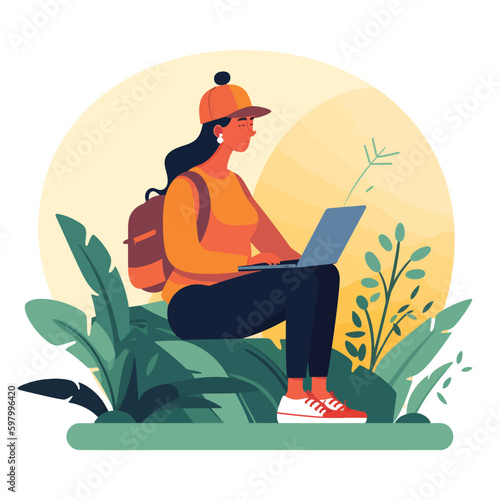 Online Work and Learning: A Conceptual Illustration of People using Laptops for Freelancing, Online Training, and Webinars