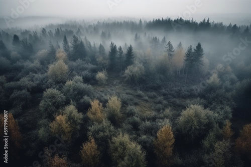 Misty Dawn in the Enchanted Forest. AI generated. © ankreative