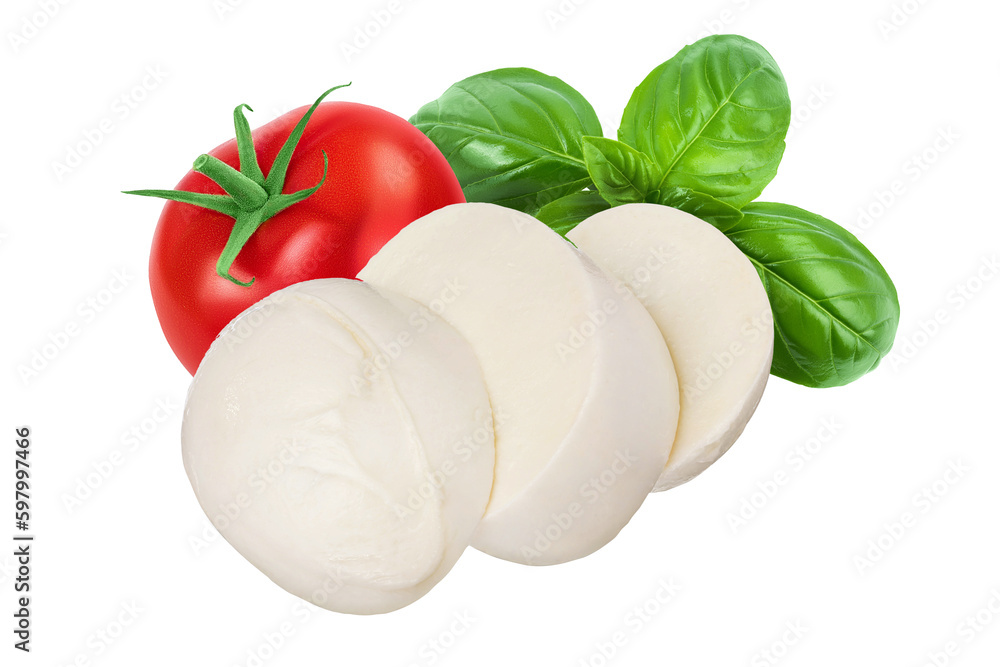 Mozzarella cheese sliced isolated on white background with full depth of field Mozzarella cheese sliced isolated on white background with full depth of field
