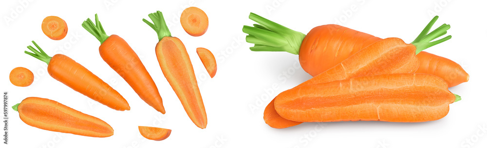 Carrot isolated on white background with full depth of field. Top view. Flat lay Carrot isolated on white background with full depth of field. Top view. Flat lay