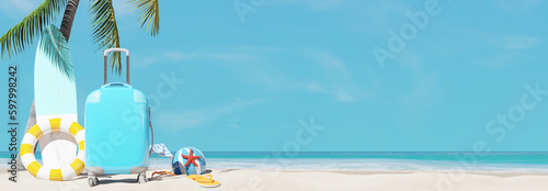 Summer vacation, travel concept, beach background. 3d rendering