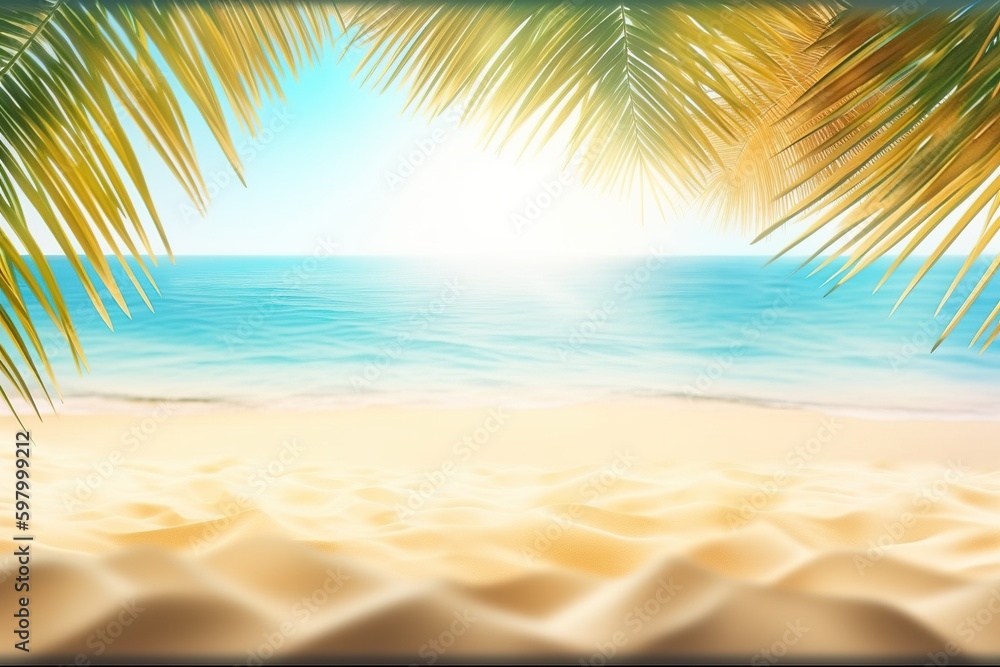 A serene tropical beach setting with ample white space for creative design elements. Ai generated.