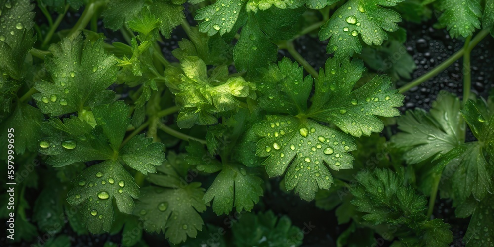 AI Generated. AI Generative. Macro photorealistic shot illustration of eco organic parsley background. Healthy green store vibe. Graphic Art AI Generated. AI Generative. Macro photorealistic shot illustration of eco organic parsley background. Healthy green store vibe. Graphic Art
