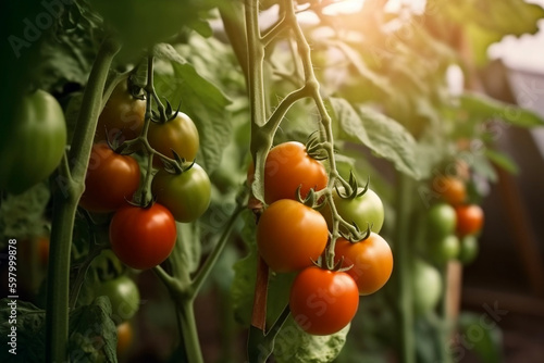 Ripe tomatoes hanging on the branch