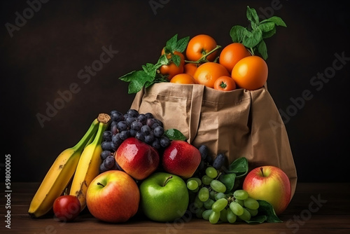 Fresh and healthy fruit in a shopping bag