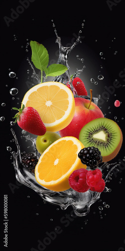 an impressive cool fruit smoothie artowork, orange in a water slice, generative ai technology photo