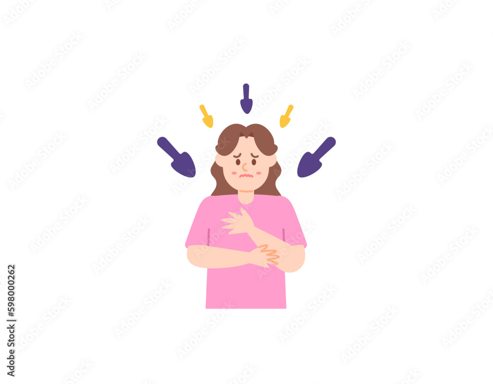 a woman who feels fear and anxiety because she gets a lot of pressure. distressed, stressed, and depressed. mental health problems. the character of people. illustration concept design. vector element a woman who feels fear and anxiety because she gets a lot of pressure. distressed, stressed, and depressed. mental health problems. the character of people. illustration concept design. vector element