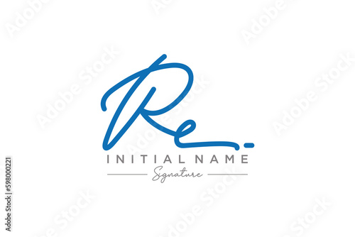 Initial RE signature logo template vector. Hand drawn Calligraphy lettering Vector illustration.
