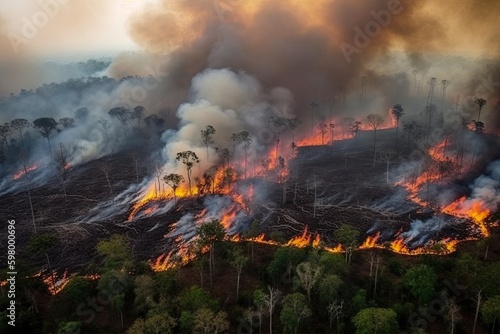 Astonishing ecological calamity represented by an extensive  raging forest fire. Generative AI