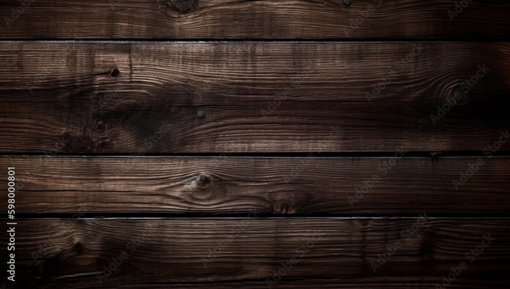 Fototapeta premium A dark brown wood wall with a dark background, AI Generative