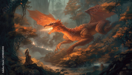 Fierce dragon in a fantasy universe. Generative AI illustrations