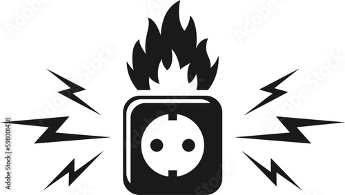 Broken electrical outlet, electric shock and fire hazard sign