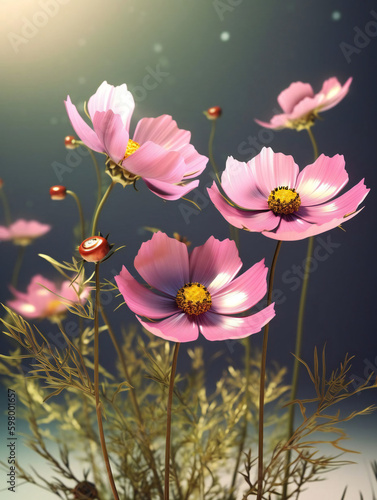 Cheerful Cosmos  A Burst of Color in Your Garden. Generative AI