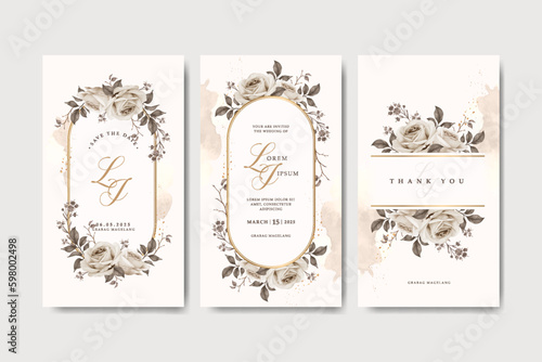 Digital wedding invitation set with floral frame