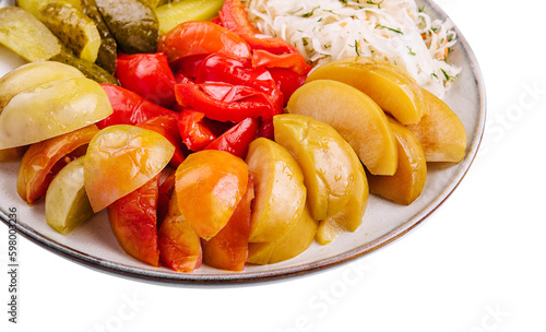 mixed pickles on a white plate