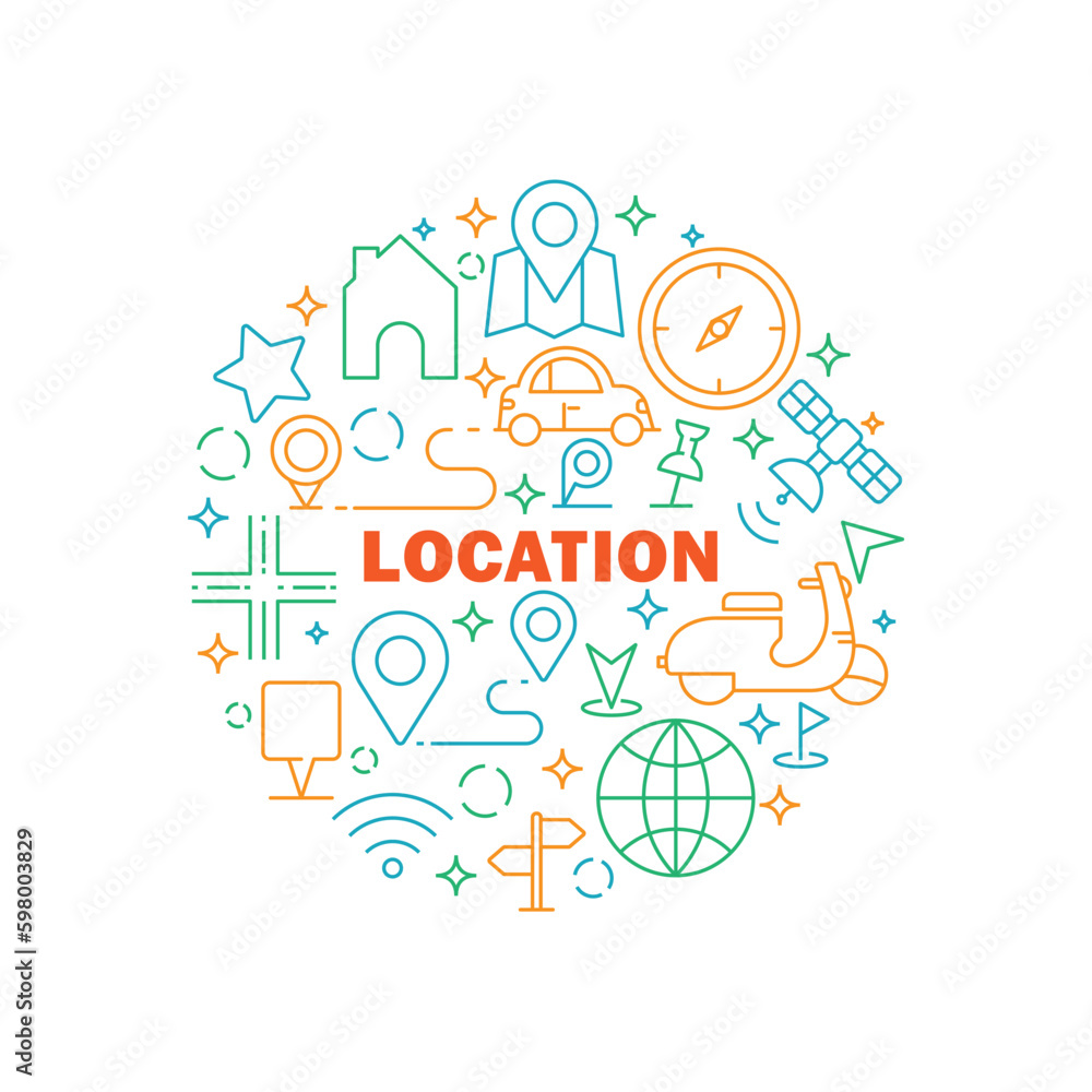 Location Icons Circle Shape Background Vector Design.