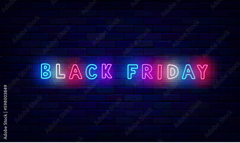 Obraz premium Black friday neon inscription. Multicolored handwritten text. Special offer sale. Vector stock illustration