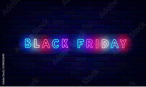 Black friday neon inscription. Multicolored handwritten text. Special offer sale. Vector stock illustration