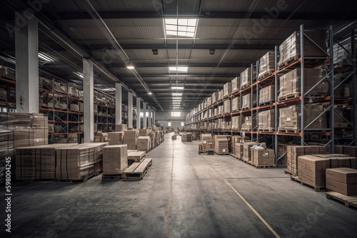 Wallpaper Mural A spacious warehouse filled to the brim with parcels, offering plenty of storage space for various goods. Ai generated. Torontodigital.ca