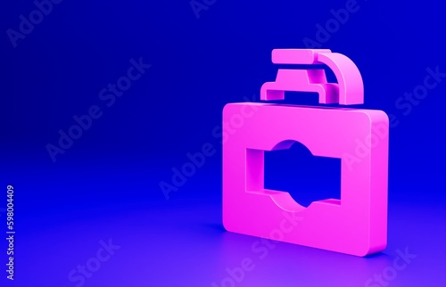 Pink Cardboard box of wine icon isolated on blue background. Minimalism concept. 3D render illustration