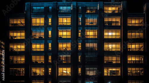 evening  city windows light ,New York City housesat night,blurred lamp light , buildings and houses urban life style,generated ai