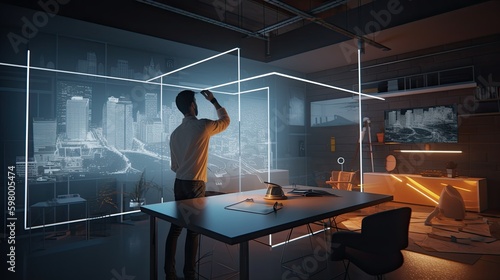 An architect designing a building in an AR workspace.
 photo