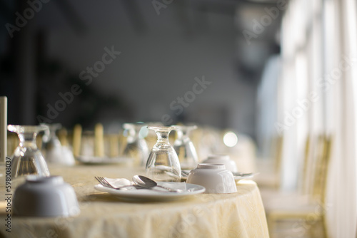 empty glass of water on the table with blur background
