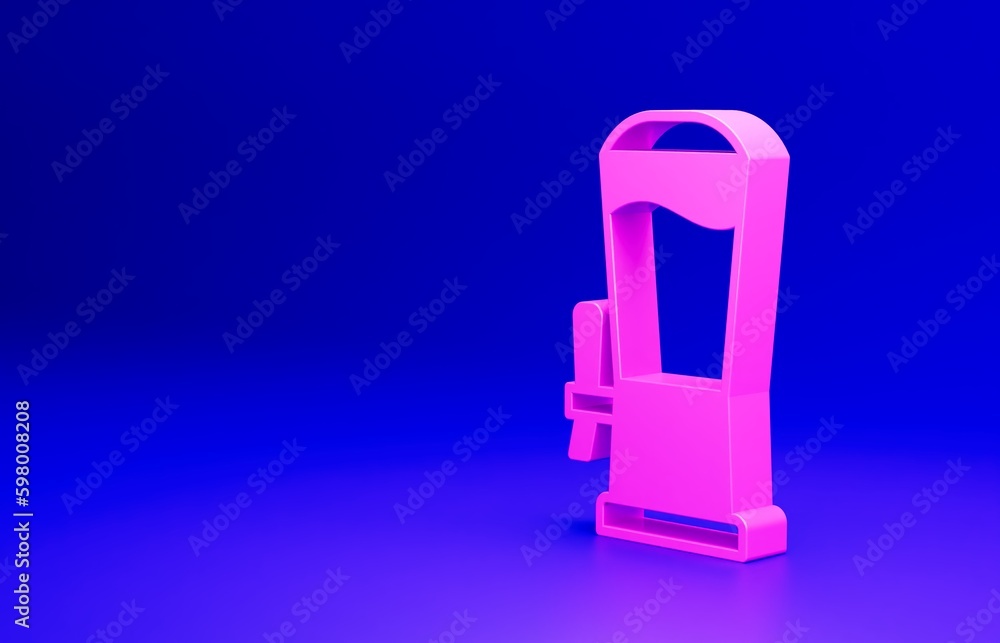 Pink Beer tap icon isolated on blue background. Minimalism concept. 3D render illustration Pink Beer tap icon isolated on blue background. Minimalism concept. 3D render illustration