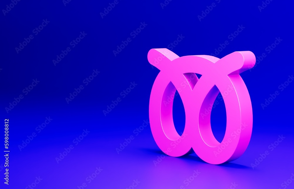 Pink Pretzel icon isolated on blue background. German comfort food pastry. Oktoberfest festival. Minimalism concept. 3D render illustration Pink Pretzel icon isolated on blue background. German comfort food pastry. Oktoberfest festival. Minimalism concept. 3D render illustration