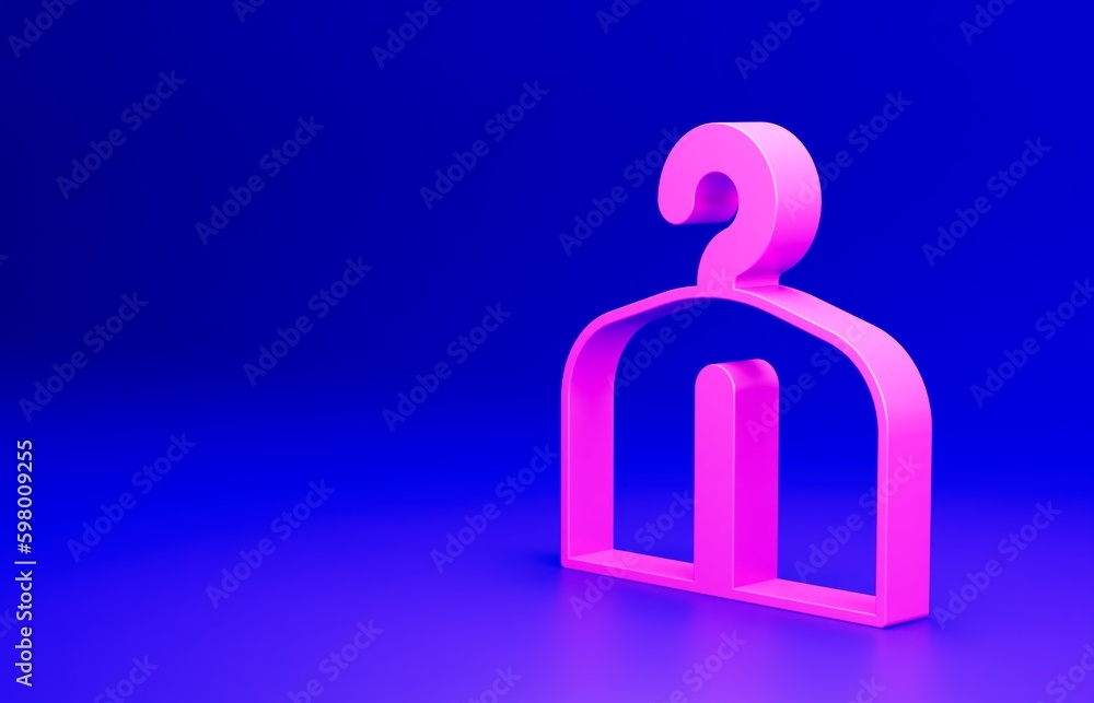 Pink Hanger wardrobe icon isolated on blue background. Cloakroom icon. Clothes service symbol. Laundry hanger sign. Minimalism concept. 3D render illustration Pink Hanger wardrobe icon isolated on blue background. Cloakroom icon. Clothes service symbol. Laundry hanger sign. Minimalism concept. 3D render illustration