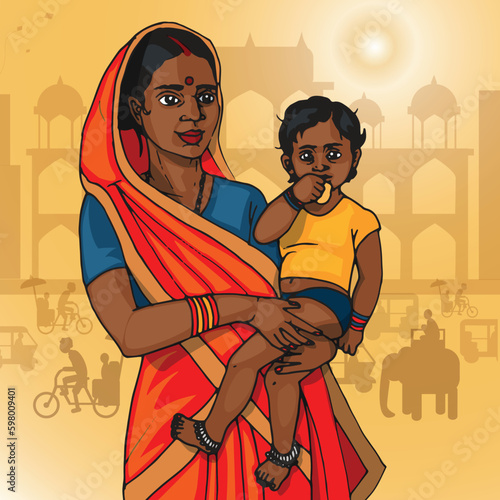 Indian mother and child poster